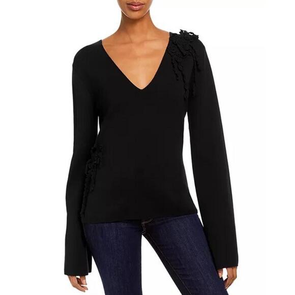 Taylor Tops - Rebecca Taylor Womens M Blouse Crochet Floral Cotton Embellished V Neck Sweater‎